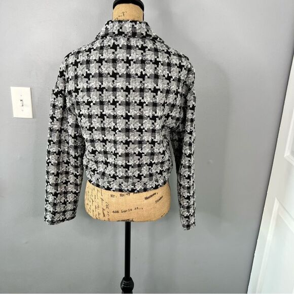 Sz S Ophelia Roe Black& White Houndstooth Tweed Cropped Jacket $65 MSRP - Picture 5 of 10